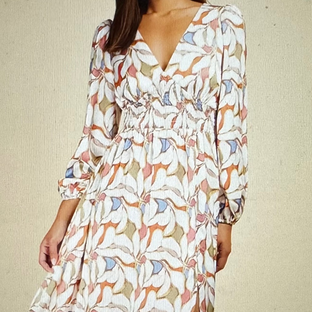 Little Mistress London Leaf Print Blouson Sleeve Midaxi Dress